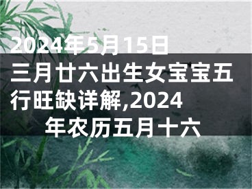2024年5月15日三月廿六出生女宝宝五行旺缺详解,2024年农历五月十六