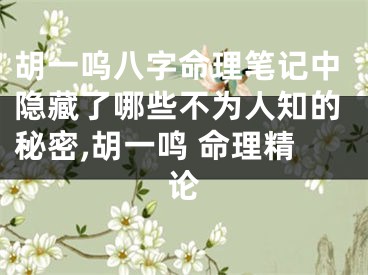 胡一呜八字命理笔记中隐藏了哪些不为人知的秘密,胡一鸣 命理精论