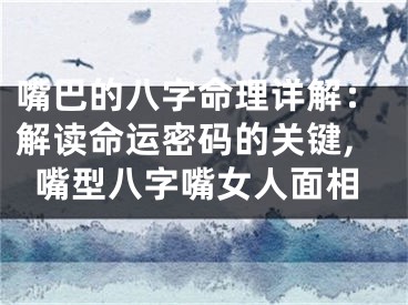 嘴巴的八字命理详解：解读命运密码的关键,嘴型八字嘴女人面相