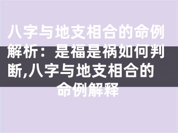八字与地支相合的命例解析：是福是祸如何判断,八字与地支相合的命例解释