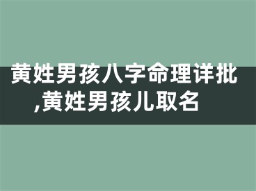 黄姓男孩八字命理详批,黄姓男孩儿取名
