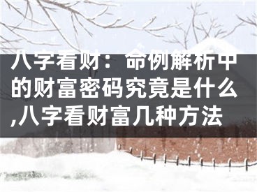 八字看财：命例解析中的财富密码究竟是什么,八字看财富几种方法