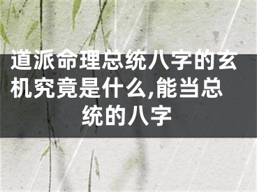 道派命理总统八字的玄机究竟是什么,能当总统的八字
