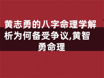 黄志勇的八字命理学解析为何备受争议,黄智勇命理