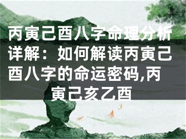 丙寅己酉八字命理分析详解：如何解读丙寅己酉八字的命运密码,丙寅己亥乙酉