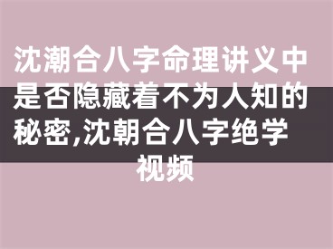 沈潮合八字命理讲义中是否隐藏着不为人知的秘密,沈朝合八字绝学视频