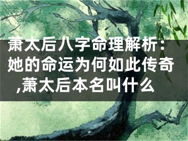 萧太后八字命理解析：她的命运为何如此传奇,萧太后本名叫什么