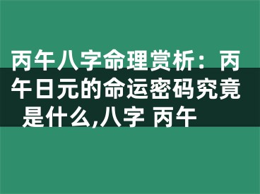 丙午八字命理赏析：丙午日元的命运密码究竟是什么,八字 丙午