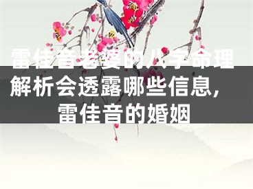 雷佳音老婆的八字命理解析会透露哪些信息,雷佳音的婚姻