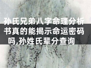 孙氏兄弟八字命理分析书真的能揭示命运密码吗,孙姓氏辈分查询