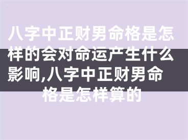 八字中正财男命格是怎样的会对命运产生什么影响,八字中正财男命格是怎样算的