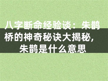 八字断命经验谈：朱鹊桥的神奇秘诀大揭秘,朱鹊是什么意思