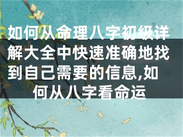 如何从命理八字初级详解大全中快速准确地找到自己需要的信息,如何从八字看命运