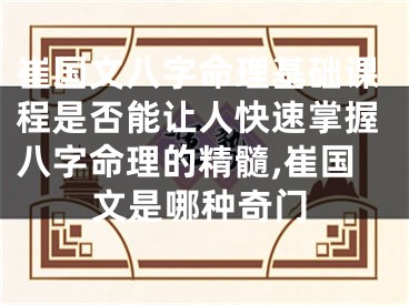 崔国文八字命理基础课程是否能让人快速掌握八字命理的精髓,崔国文是哪种奇门