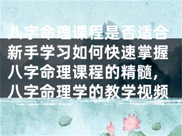 八字命理课程是否适合新手学习如何快速掌握八字命理课程的精髓,八字命理学的教学视频