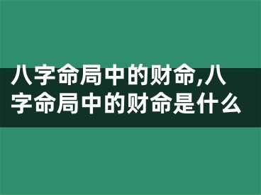 八字命局中的财命,八字命局中的财命是什么