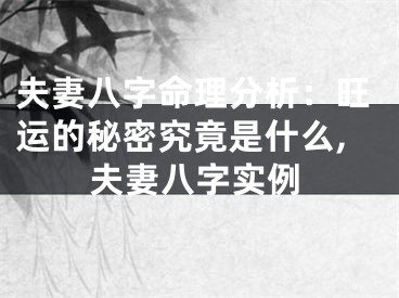 夫妻八字命理分析：旺运的秘密究竟是什么,夫妻八字实例