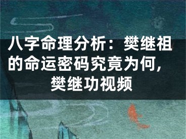 八字命理分析：樊继祖的命运密码究竟为何,樊继功视频