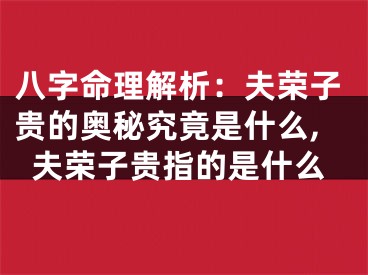 八字命理解析：夫荣子贵的奥秘究竟是什么,夫荣子贵指的是什么