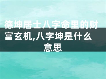 德坤居士八字命里的财富玄机,八字坤是什么意思