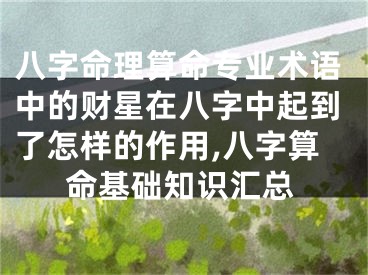 八字命理算命专业术语中的财星在八字中起到了怎样的作用,八字算命基础知识汇总