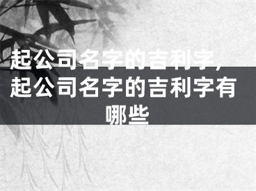 起公司名字的吉利字,起公司名字的吉利字有哪些