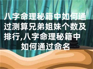 八字命理秘籍中如何通过测算兄弟姐妹个数及排行,八字命理秘籍中如何通过命名