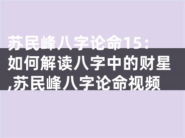 苏民峰八字论命15：如何解读八字中的财星,苏民峰八字论命视频