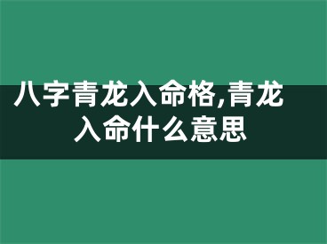 八字青龙入命格,青龙入命什么意思