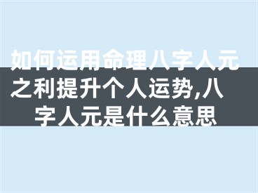 如何运用命理八字人元之利提升个人运势,八字人元是什么意思