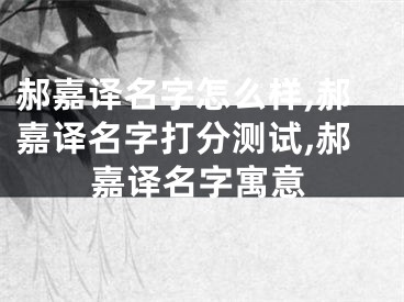 郝嘉译名字怎么样,郝嘉译名字打分测试,郝嘉译名字寓意