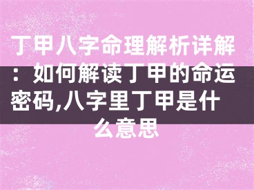 丁甲八字命理解析详解：如何解读丁甲的命运密码,八字里丁甲是什么意思