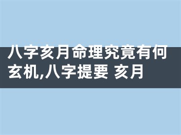 八字亥月命理究竟有何玄机,八字提要 亥月