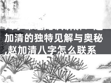 八字命理知识讲解：赵加清的独特见解与奥秘,赵加清八字怎么联系