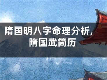 隋国明八字命理分析,隋国武简历