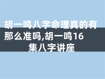 胡一鸣八字命理真的有那么准吗,胡一鸣16集八字讲座