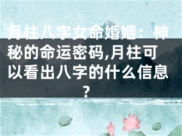 月柱八字女命婚姻：神秘的命运密码,月柱可以看出八字的什么信息?