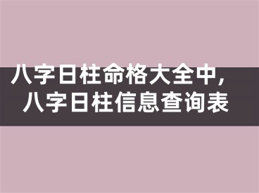 八字日柱命格大全中,八字日柱信息查询表