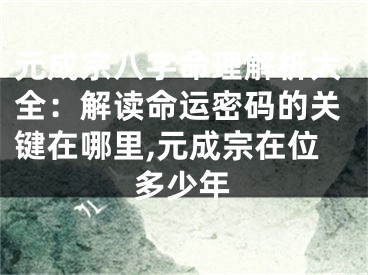 元成宗八字命理解析大全：解读命运密码的关键在哪里,元成宗在位多少年