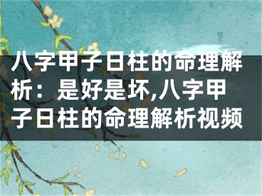 八字甲子日柱的命理解析：是好是坏,八字甲子日柱的命理解析视频
