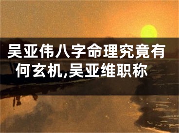 吴亚伟八字命理究竟有何玄机,吴亚维职称