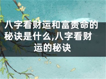 八字看财运和富贵命的秘诀是什么,八字看财运的秘诀