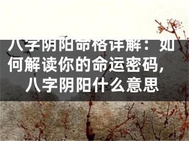 八字阴阳命格详解：如何解读你的命运密码,八字阴阳什么意思