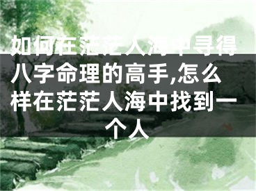 如何在茫茫人海中寻得八字命理的高手,怎么样在茫茫人海中找到一个人
