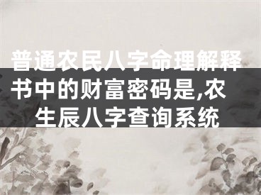 普通农民八字命理解释书中的财富密码是,农生辰八字查询系统