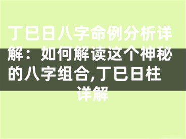 丁巳日八字命例分析详解：如何解读这个神秘的八字组合,丁巳日柱详解