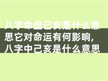 八字命盘己亥是什么意思它对命运有何影响,八字中己亥是什么意思