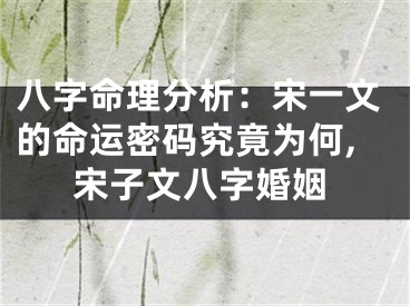 八字命理分析：宋一文的命运密码究竟为何,宋子文八字婚姻