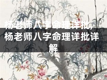 杨老师八字命理详批,杨老师八字命理详批详解