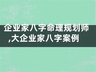 企业家八字命理规划师,大企业家八字案例